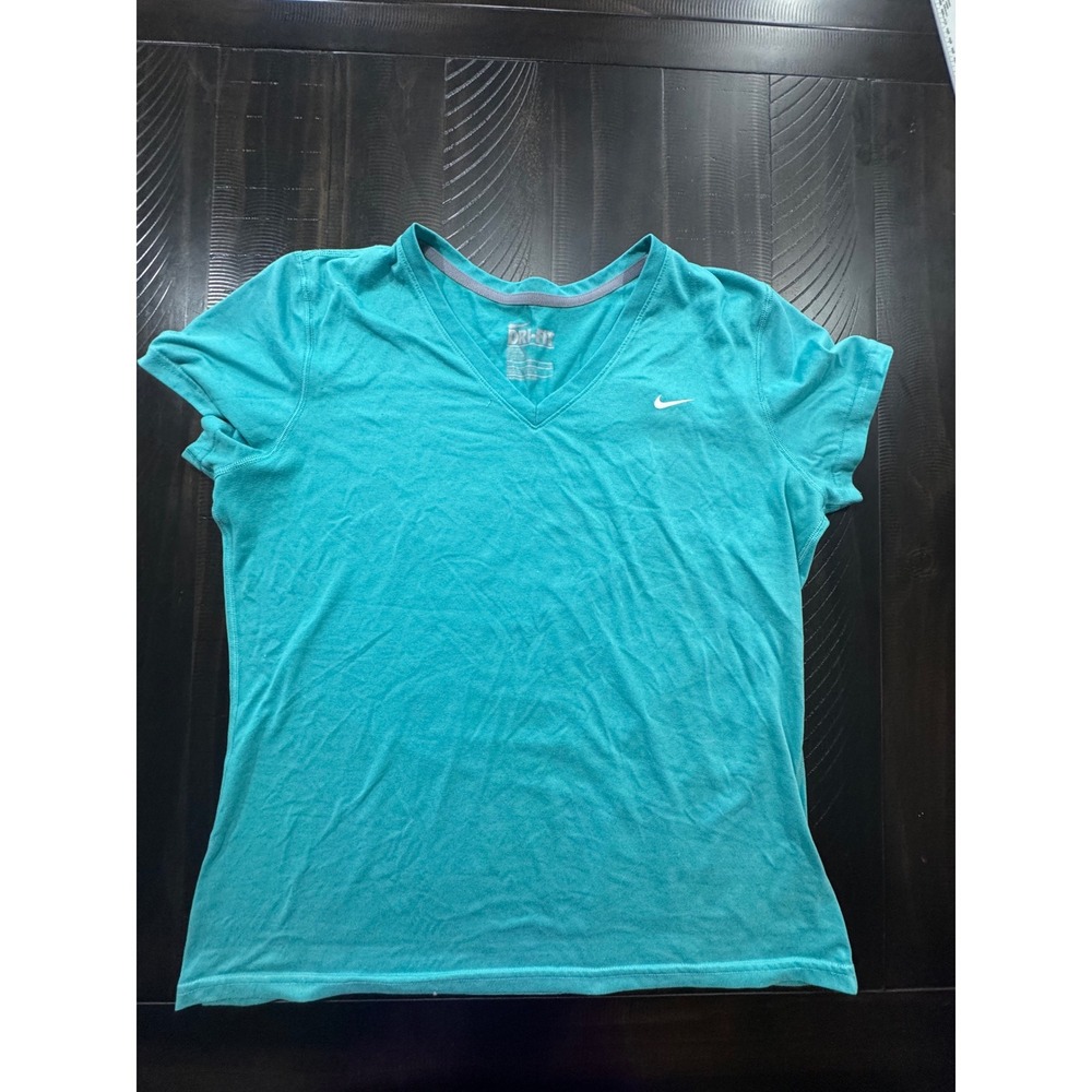 Nike Dri-FIT Womens V-Neck Training Shirt Teal Heather Short Sleeve XS